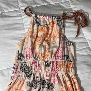 Zara Cream Midi Dress with Orange and Black Print